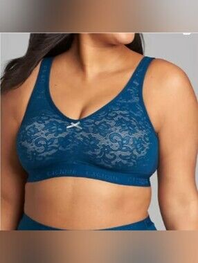 Cacique Lace No Wire Bra 42C Blue Cotton Comfort Wireless bra